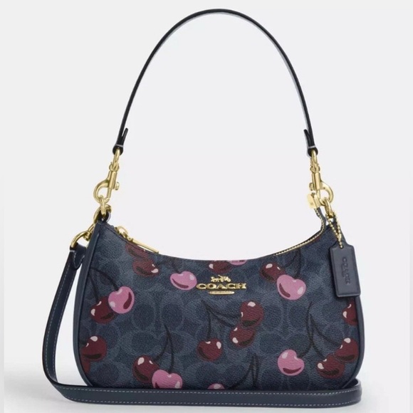 Coach Handbags - 🍒 NWT Coach Teri Denim Signature Canvas With Cherry Print Shoulder Bag CY694